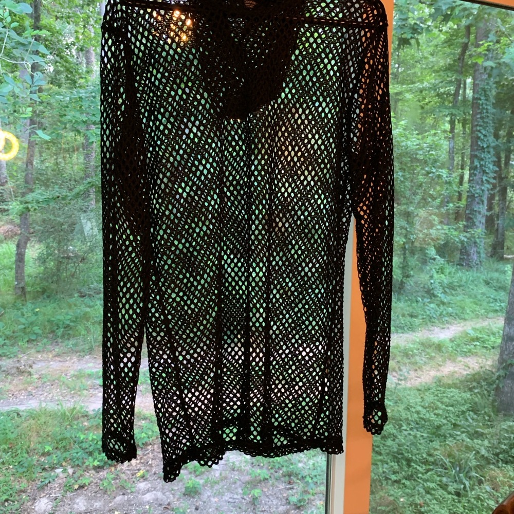 Black Mesh Long Sleeve Top